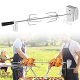 HENGMEI Edelstahl Grillspieß Set 107cm BBQ Fleischklammer mit Motor inkl. Fleischnadeln, 220V - 240V, Elektrischer Drehspieß, Rotisserie, Drehspiess