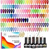VANREESA 60Pcs U V Nagellack Set, 55 Farben Gel Nägel Set Rosa Grün Blau Violett Gelnägel Starterset mit Unterlack und Überlack Soak off Gel Nagellack U V Geschenk für Frauen