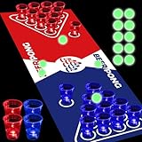 meishuneu 71 * 23 Zoll Glow Beer Pong Tischmatten-Set, leuchtendes tragbares Pong-Set für Partyspiele, 22 glühende Partytassen (rot und blau), 6 leuchtende Pongs leuchten im Dunkeln Party