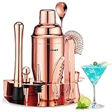 Velaze Cocktail Shaker Set 850 ml, 10 Teilig Edelstahl Cocktail Mixer Geschenk Set, Barkeeper Set mit Edelstahl Ständer, Professional Cocktail Mixing Set für Zuhause, Bar und Partys, Rosegold