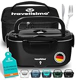 TRAVELISIMO Elektrische Lunchbox 80W Warmhaltebox Für Essen, 1,5L Aufwärmbehälter Für Essen 3-in-1 Electric Lunch Box, Selbsterhitzende Dosen 12V/24V/220V, für Arbeit Auto Lkw Lunchbox Elektrisch