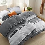 BEDSURE Bettwäsche 135x200 4teilig Bettbezug - Bettwäsche-Sets 135 x 200 cm 2er Set mit 2 Kissenbezüge 80x80cm, ÖKO-TEX Wendebettwäsche Bedding Grau Gestreift Muster mit Reißverschluss