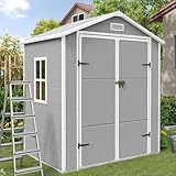 UDPATIO Gartenhaus wetterfest 183 x 137 x 210 cm, 3.9 m³, Kunststoff-Harz außerhalb Schuppen & Outdoor-Lagerung für Mülleimer,Rasenmäher mit abschließbarer Tür für Rasen, Terrasse, Grau & Weiß