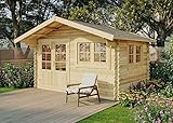 Gartenhaus Gabriel-34 mit Fußboden aus Holz, Gerätehaus 400x300, 10,07 m², 34 mm Wandstärke, Holzhaus in Blockbohlen-Bauweise inkl. Fenster, Doppelfenster und Leimholztür Naturbelassen