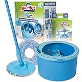 Spontex Aqua Revolution System X'tra Bodenwischer und Eimer Set | trennt sauberes und schmutziges Wasser | reinigt Laminat, Holz- und Fliesenböden | Flacher Spin Mop mit 2 x