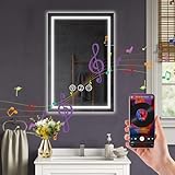 Simusi Bluetooth Badspiegel mit Beleuchtung LED, 40x60cm Spiegel mit Light, Wandspiegel mit Frontbeleuchtung, Antibeschlag, Dimmbar, mit 3 Einstellbaren Lichtfarben