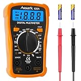 Assark Digital Multimeter, Voltmeter Batterietester Spannungsprüfer für AC/DC Spannung DC Strom Durchgang Widerstand Diode, Strommessgerät mit Hintergrundbeleuchtetem LCD-Display