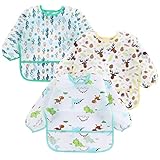 PandaEar 3 Pack Baby Lätzchen mit Ärmeln | Abwaschbar Ärmellätzchen Baby | Ganzkörper Lätzchen Baby | Wasserdicht Babylätzchen Latz mit Ärmel für Baby Kleinkinder 6-24 Monate (Nur Handwäsche)