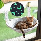 CATISM Faltbare Katzen Hängematte mit Leuchtende Sterne und Mond Bis zu 20kg, Katzen Fensterliege Fensterplätze mit Starken Saugnäpfen, Waschbarer Stoff, Katzenbett für Katzen (50 x 36.5 cm)