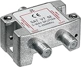 goobay Sat Verteiler 2-Fach, 100dB Splitter 1 auf 2, als Weiche für Satellitenanlagen, 5-2400 MHz, DC-Durchgang, Silber - 67001