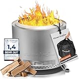 grillshop.at Feuerschale rauchfrei 50x43cm - Edelstahl Grill Feuerschalen für den Garten - Flame Engine Feuertonne mit Grillrost optional - Modell Buddy mit Füßen