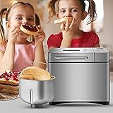 650W Brotbackautomaten, Brotbackmaschine mit Brotbackform Antihaftbeschichtet und M-Tasse, Automatische Bread Maker, 19 Backprogramme, 3 einstellbare Bräunungsstufen, 3 Brotgrößen, Silber