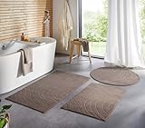 Taracarpet Badematte Badvorleger Homestyle rutschfest waschbar Badezimmerteppich Badewannenmatte, Badteppich, Duschmatte Badezimmer saugfähig Weich auch als Set Taupe abstrakte Wellen 050x080 cm