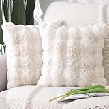 Madizz 2er Set Sanft Plüsch Kurze Wolle Samt Dekorativ Zierkissenbezüge Luxus Stil Kissenbezug für Sofa für Schlafzimmer Creme Weiß 50x50 cm