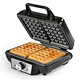 GOURMETmaxx Waffeleisen für 2 Waffeln | 1000 Watt | Für Belgische Waffeln + Antihaftbeschichtung | Mit Heizelementen oben & unten zur gleichmäßigen Wärmeverteilung | Stufenlos Einstellbar