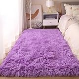 XUEDNGM Shaggy Hochflor Teppich Fellteppich 165 x 205 cm Shaggy Teppich Wohnzimmer Modern Teppich Flauschig Waschbar Bis 30 Grad, Super Soft, Anti-Rutsch, Flauschig für Wohn Schlafzimmer, Lila