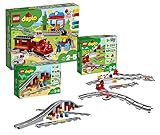 LEGO Duplo Dampfeisenbahn Set: 10874 Dampfeisenbahn + 10872 Eisenbahnbrücke mit Schienen + 10882 Schienenset