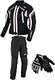BOSmoto DAMEN MOTORRADKOMBI JACKE + HOSE + HANDSCHUHEN - BIKE MOTORRAD ROCKER TOURING in verschiedenen farben (XS, Rose)