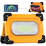 Stone Banks 80W LED Strahler Akku Solar Baustrahler Tragbare, 4 Modi 11000mAh Arbeitsleuchte USB Wiederaufladbare Campinglampe Powerbank, Wasserdichte Outdoor Flutlicht für Garage, Baustelle, Notfall