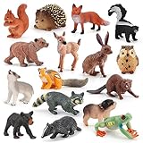 RANJIMA Waldtiere Figuren Set, Dschungel Zoo Tiere Figuren, 16 Stück Safari Tiere Spielfiguren, Mini Tier Kuchendeckel Kinder Spielfiguren für Kuchen Cupcake Toppers Weihnachten Geburtstags Party Deko