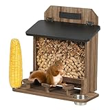 JAZUIHA Eichhörnchen Futterhaus aus Holz, Eichhörnchenhaus wetterfest für den Außenbereich, Futterstation für Chipmunk Eichhörnchen mit Picknick-Tisch, Wassernapf und Maiskolbenhalter