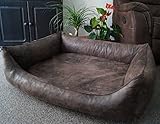 Hundebettenmanufaktur Orthopädisches Hundesofa Hundebett Schlafplatz Wildlederoptik Ortopedico mit Viscoschaum Matratze (90 cm X 70 cm, braun)