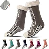 Kaschmir-Hausschuhsocken, ultra dicke slipper-haussocken aus kaschmir, Weihnachtssocken Rutschfeste, flauschige, bequeme, warme Hausschuhe für den Winter (Grau,Einheitsgröße)