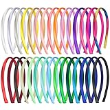 Duufin 30 Stück Haarreifen Satin 1cm Haarreif Stirnbänder für Mädchen Damen, 30 Farben