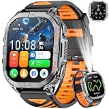 Joautrial GPS Smartwatch Herren, 2,13' AMOLED Men's Military Smart Watch, LED Taschenlampe, Kompass, 100+ Sportmodi Fitnessuhr, 580mAh Batterie Sportuhr, Bluetooth Anrufen für iOS Android (Schwarz)