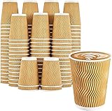LATERN50 Stück Kaffeetassen aus Kraftpapier, 360ml 3-Lagige Isolierte Wellenwandbecher Recycelbare Einwegbecher zum Mitnehmen für Kaffee Tee und Andere Heiße und Kalte Getränke