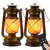 Hzitcigm LED Vintage Laternen Batteriebetrieben, 2 Stück LED Laternen für Draußen Hängend Laterne mit Fernbedienung USB Wiederaufladbare 4 Modi Realistische Flackerflamme Camping Deko für Garten