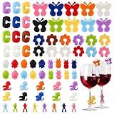 70 Stück bunte Glasmarkierer Silicon – Wiederverwendbare Glasmarker zur Glas Markierung Trinkgläser, kreative Weinglas Anhänger & Gläser Markierer zum stilvollen Gläser Markieren bei jeder Feier.
