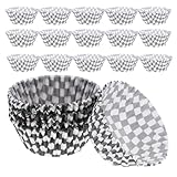 LOORGVEL 200 Stück Kleiner Cupcake Papierförmchen Schwarz Weiß Kariert Kleine Muffinförmchen aus Formstabilem Papier Cupcake Papierhalter für Kuchen Pralinen und Partygebrauch