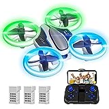 Mini Drohne mit Kamera HD 720P für Kinder, RC Drone mit LED Lichter,Quadrocopter mit 3D Flips, Kopflosem Modus und 3 Akkus,21 Min Lange Flugzeit,Spielzeug Drohne Helikopter für Kinder und Anfänger