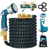 Flexibler Gartenschlauch, GADA Erweiterbarer Wasserschlauch, mit 10-Funktions-Düse Brause Adapter aus Messing Aufhänger Bewässerung Gartenarbeit Autowäsche Hof 50FT