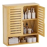 SMIBUY Badezimmerschrank Wandmontage, Bambus über der Toilette Lagerung Veranstalter, Platz sparende Medizin Schrank mit 2 Türen und verstellbaren Regalen (Natürlich)