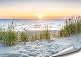 4FINO Meer Poster | Sonnenaufgang am Strand | Dünen | Bilder Natur Foto | Dekoration Wohnzimmer Schlafzimmer Küche | Ohne Rahmen (Düne II., 70 cm x 50 cm)
