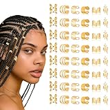 Nogeqi 48 Stück Haarschmuck Gold, Dreadlocks Schmuck Goldener Haarschmuck für Zöpfe Braids Schmuck Zubehör, Haar Haarspiralen Clips Metall Cuffs Haare Haarringe Gold Verstellbar für Herren Damen