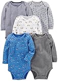 Simple Joys by Carter's Unisex Baby Long-Sleeve Bodysuit Pack of 5 Body, Blau/Grau/Weiß, 24 Monate (5er Pack)