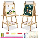 Kinder Staffelei Malerei Doppelseitige Tafel für Kinder mit Kreidetafel & Whiteboard Höhenverstellbar Standtafel mit Papierroller Malzubehör Ablageschale Aufkleber für Jungenab Mädchen 3 4 5 Jahre