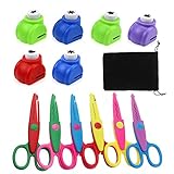 ZJRung Bastelschere Set Kinder 6 Stück Bunte Sicherheits Zickzackschere 6 Stück Verschiedenen Papierstanzer Kinder Set Mini Papierstanzer für Kinder DIY Scrapbook Fotoalbum Handwerk