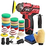 SPTA Poliermaschine, 12V Akku 1.5 Ah Polierer Auto Schleifmaschine Set Profiset Auto Politur Set mit 2tlg Batterie, 27tlg Polierschwamm Pollierpad, Polierfell,Polierteller für Auto KFZ Boot