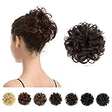 BARSDAR 100% Echthaar Haarteil Haargummi，Gelockt Unordentlich dutt extensions echthaar Haarteil Haargummi Hochsteckfrisuren unordentlicher Haarverlängerung für Damen Mädchen 2# Dunkelbraun