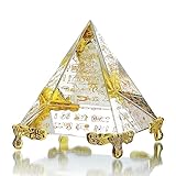 H&D HYALINE & DORA 60 mm Kristallpyramide Prisma Briefbeschwerer positive Energie Ornament, ägyptische Pyramide aus Glas mit ägyptischem Goldcharakter für Heimdekoration/Geschenk/Sammlung