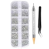 3360 Stücke Strasssteine Nail Art, 6 Größen Nagel Kunst Strass Set Flache Glitzersteine mit Pickup Pinzette und Picking Pen für DIY Handwerk Nägel Kleidung