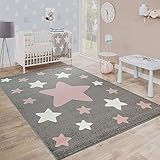 Paco Home Kinderteppich, Moderner Kinderzimmer Teppich in Pastell Farben m.Stern Motiven, Grösse:200x280 cm, Farbe:Grau