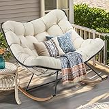 YITAHOME Übergroßer Schaukelstuhl, Breiter Schaukelstuhl mit Extra Dicker Sitzauflage, Bequemer Lounge Sessel für Innen- und Außenbereich, Wohnzimmer, Terrasse, Garten, Veranda (Beige)