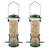 MIXXIDEA Futterspender für Wildvögel, aus Edelstahl, zum Aufhängen, für Garten, Hinterhof, Außendekoration, lockt Wildfinken, Distel, Kardinal 2 Stück (Grün)