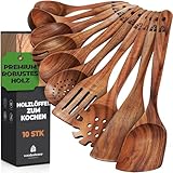 Holzkochlöffel 10 Stück kochlöffel holz - Holzlöffel set aus Teakholz für das Kochen - Holzkochlöffel, Pfannenwender holz, Suppenkelle, 10 Stück - Natürlich, Perfekt für Antihaft von Woodenhouse