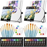 Nicpro Acrylfarben Set für Erwachsene, 24 Tuben × 12 ML Acrylfarbenset, 6 Leinwänden, 20 Pinseln, 2 Tischstaffeleien, Papierblock, Mischpalette, Acrylic Paint Set Für Künstler,Profis,Anfänger